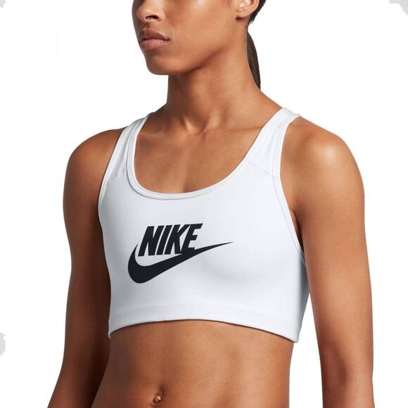 Nike Women's Logo Dri Fit White Gym Non Padded Sports Bra Size L - Picture 1 of 6